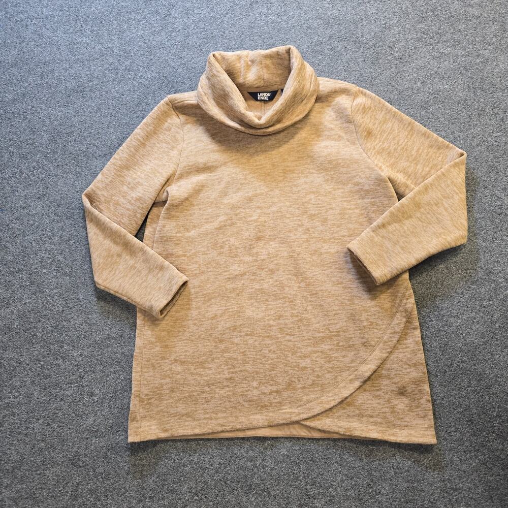 Lands End Sweater Womens XL Brown Turtleneck Fleece Long Sleeve Casual Basic